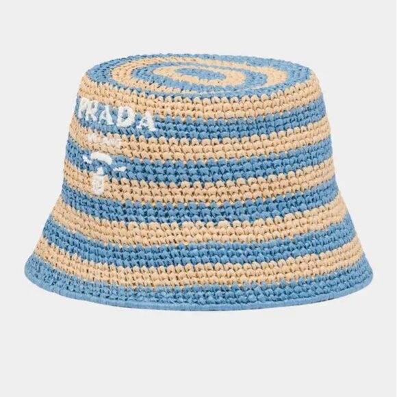 Prada | Logo striped raffia bucket hat - Picture 2 of 5